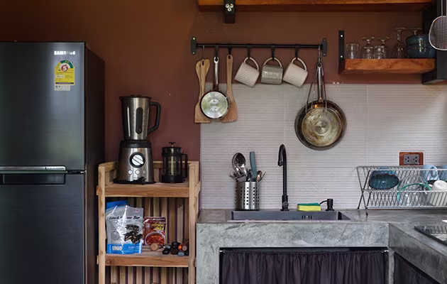 Kitchen workspace and refrigerator